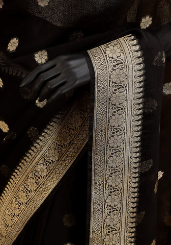 Chiffon Silk Banarasi Saree - Midnight Black
