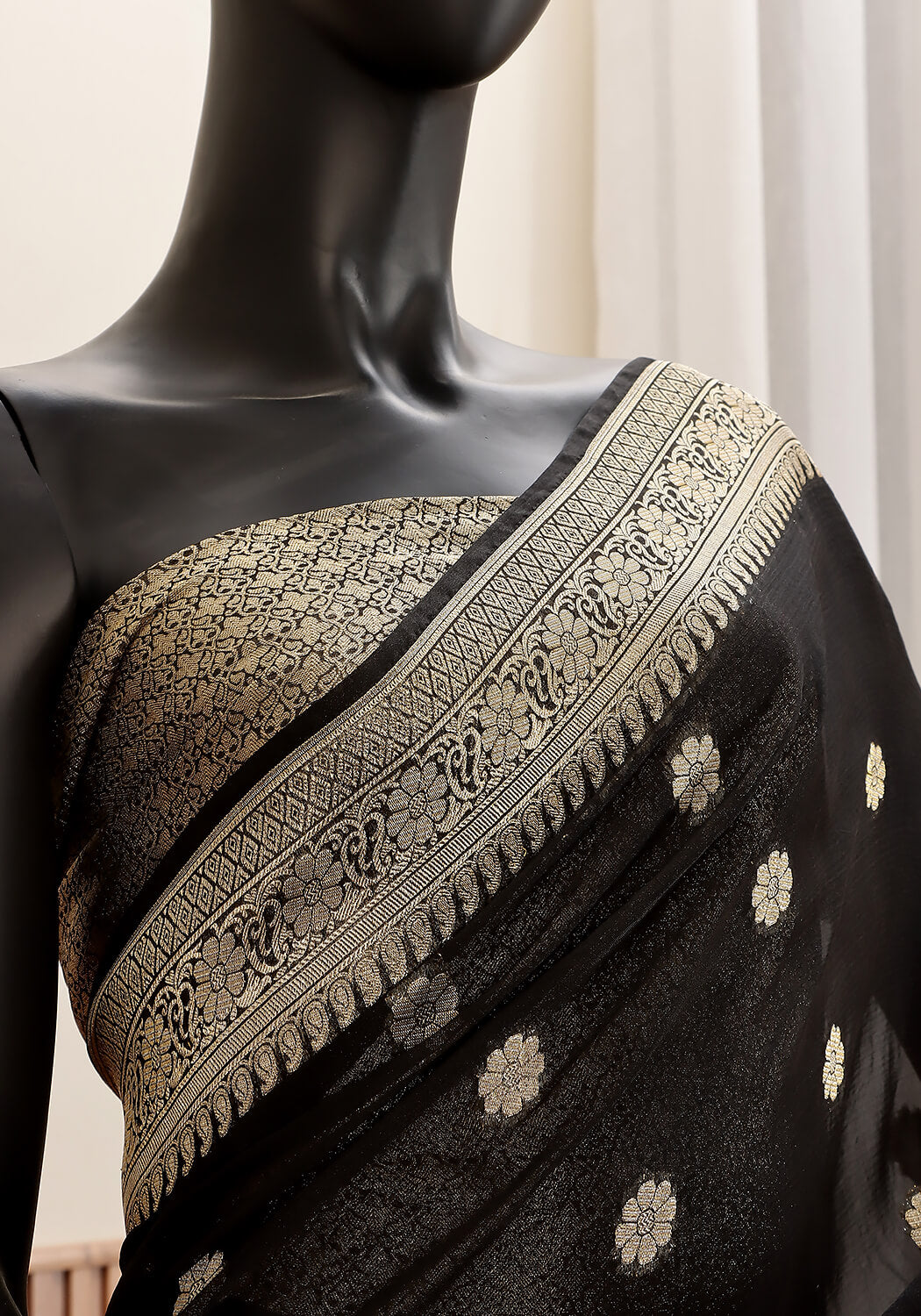 Chiffon Silk Banarasi Saree - Midnight Black