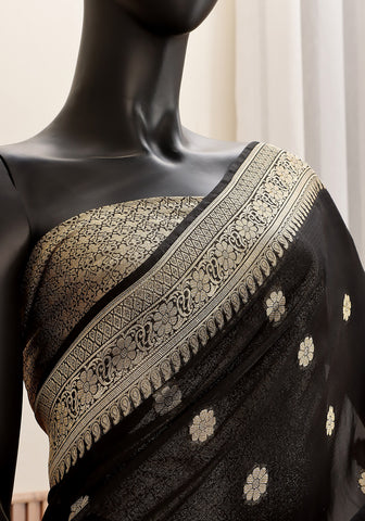 Chiffon Silk Banarasi Saree - Midnight Black