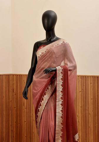 Ombré Chiffon Silk Banarasi Saree - Rosewood & Terracotta