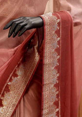 Ombré Chiffon Silk Banarasi Saree - Rosewood & Terracotta