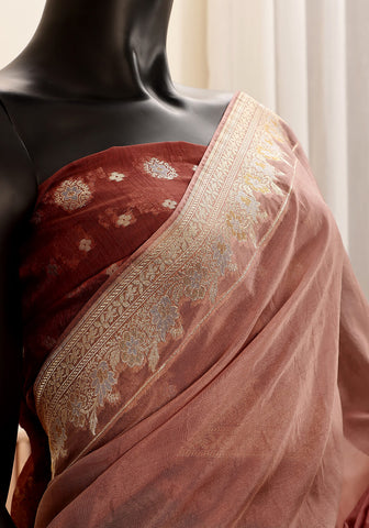 Ombré Chiffon Silk Banarasi Saree - Rosewood & Terracotta