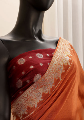 Ombré Chiffon Silk Banarasi Saree -  Rust Amber & Deep Crimson