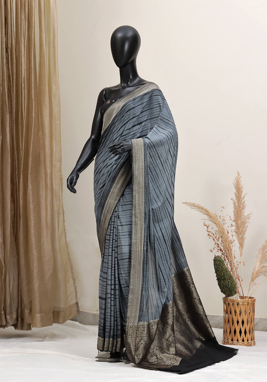 Shibori Banarasi Saree - Grey