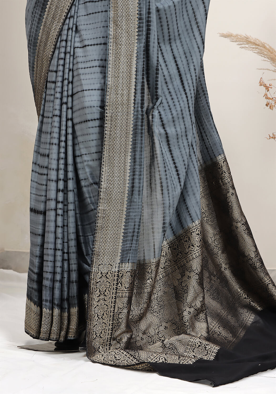 Shibori Banarasi Saree - Grey