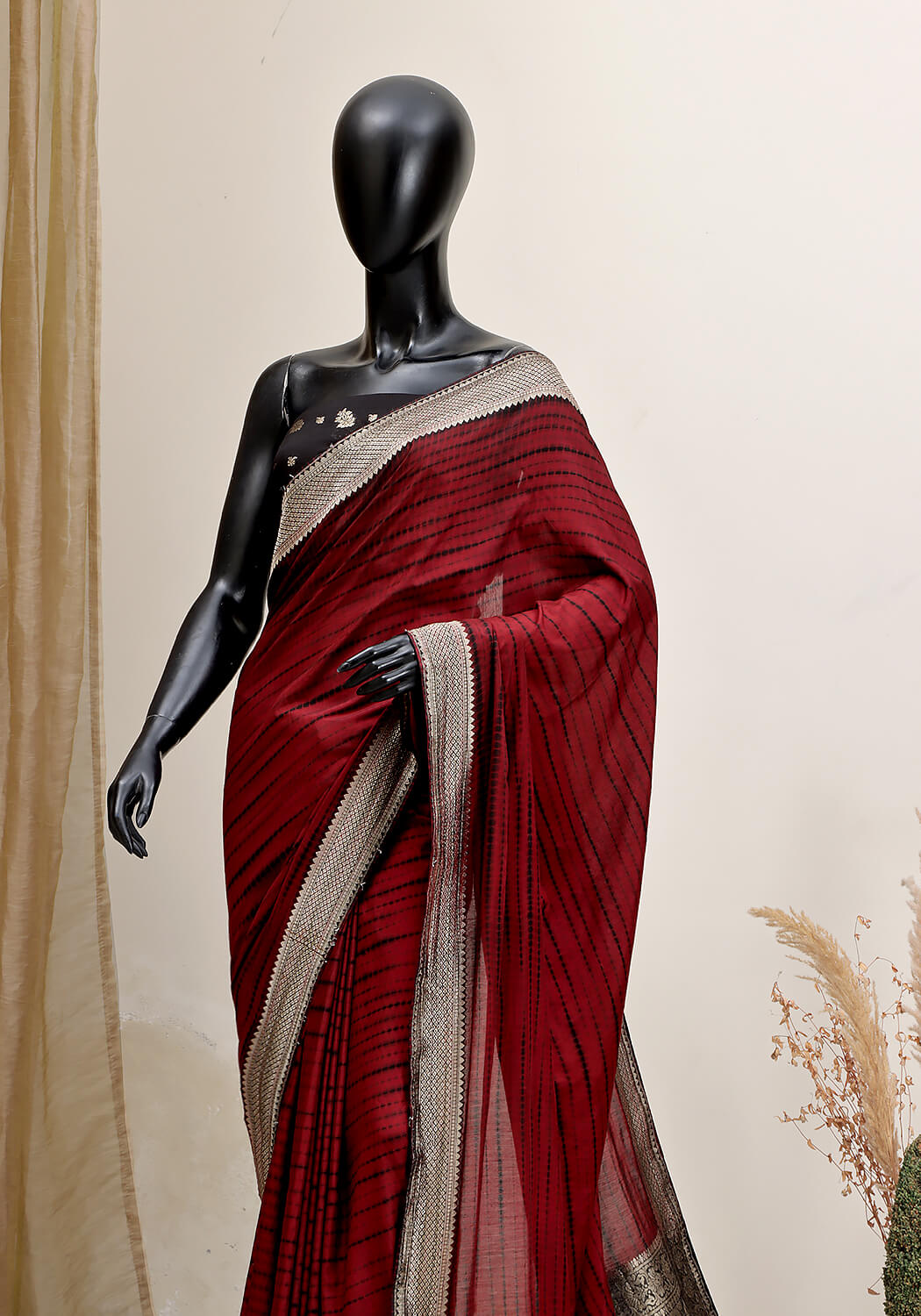 Shibori Banarasi Saree - Maroon