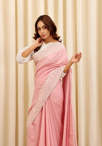 Embroidered Saree -  Soft Pink