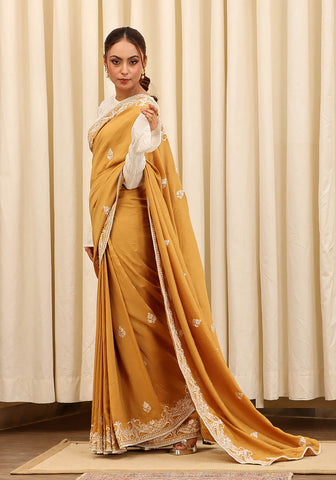 Embroidered Saree -  Mustard