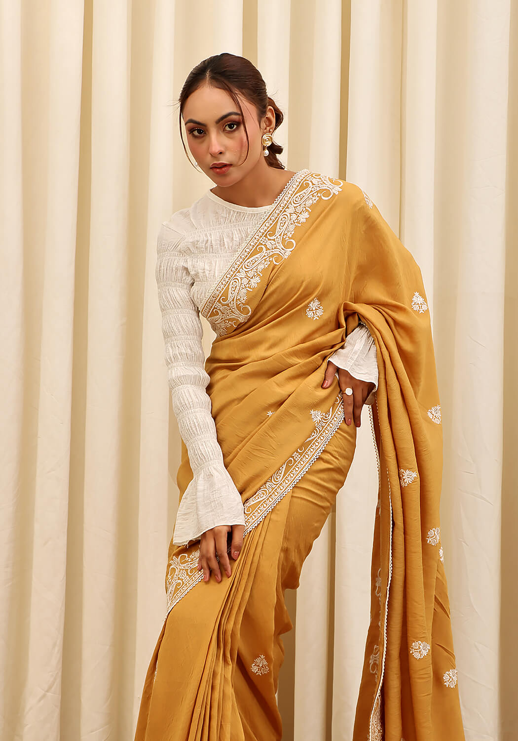 Embroidered Saree -  Mustard