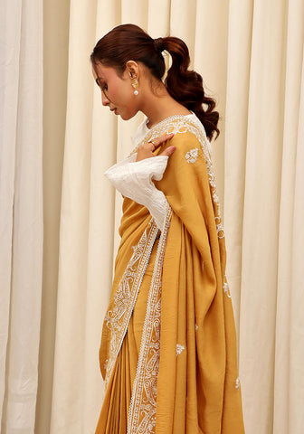 Embroidered Saree -  Mustard