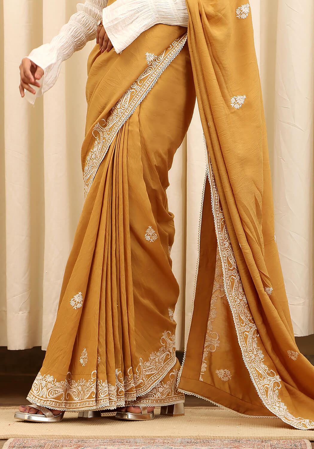 Embroidered Saree -  Mustard