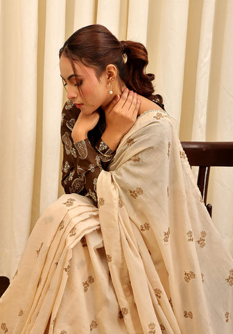 Embroidered Saree -  Beige