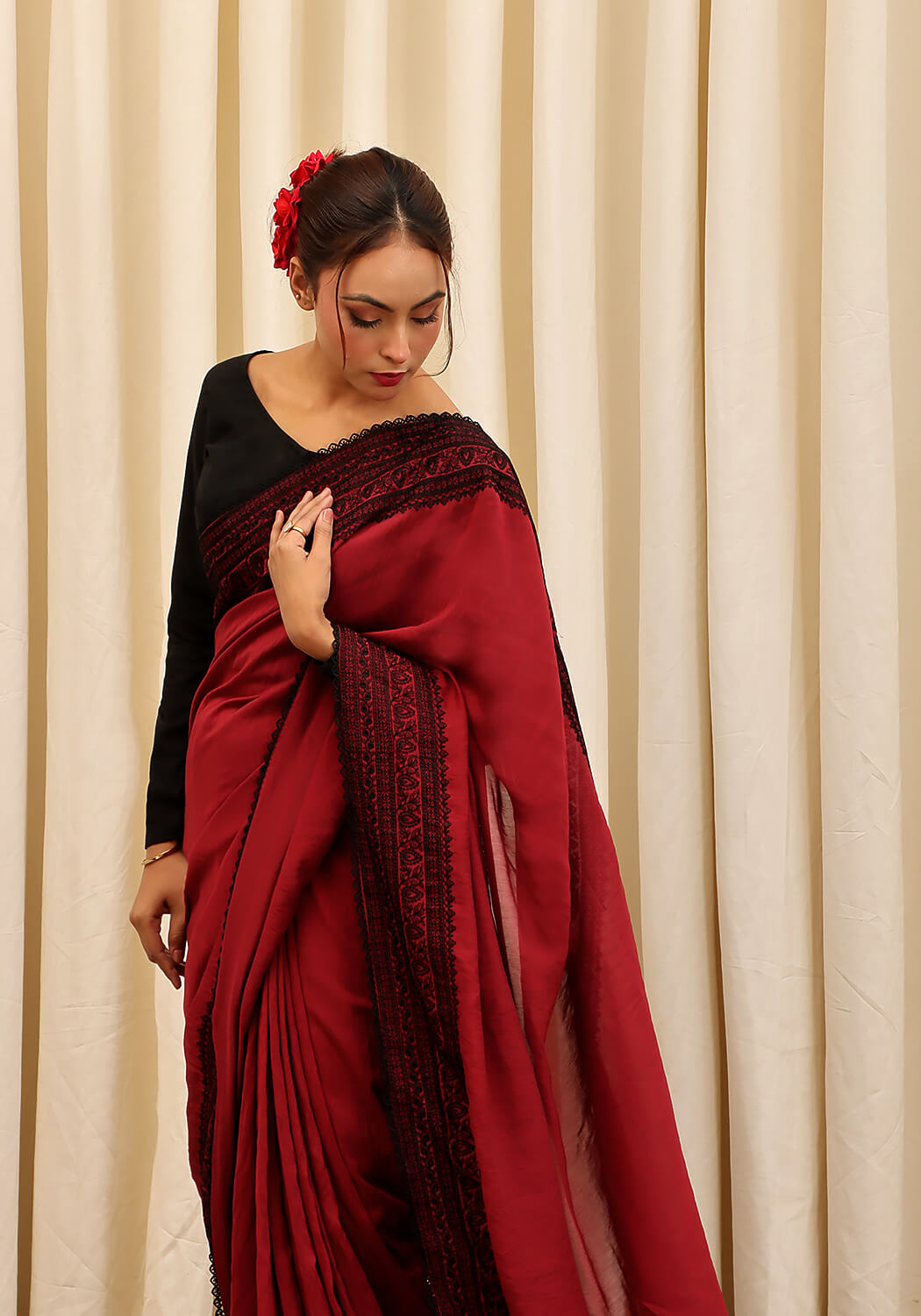 Embroidered Saree -  Maroon