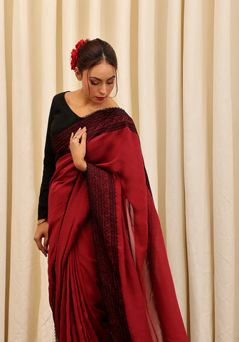 Embroidered Saree -  Maroon