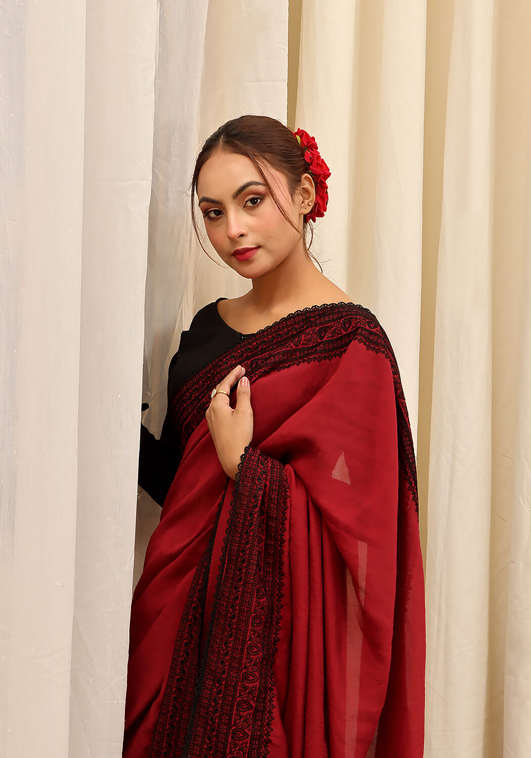 Embroidered Saree -  Maroon