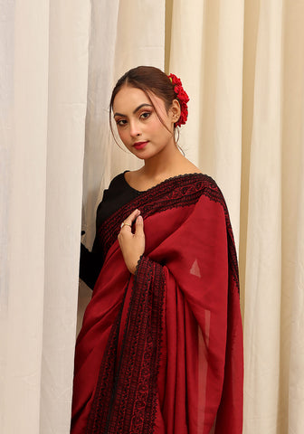 Embroidered Saree -  Maroon