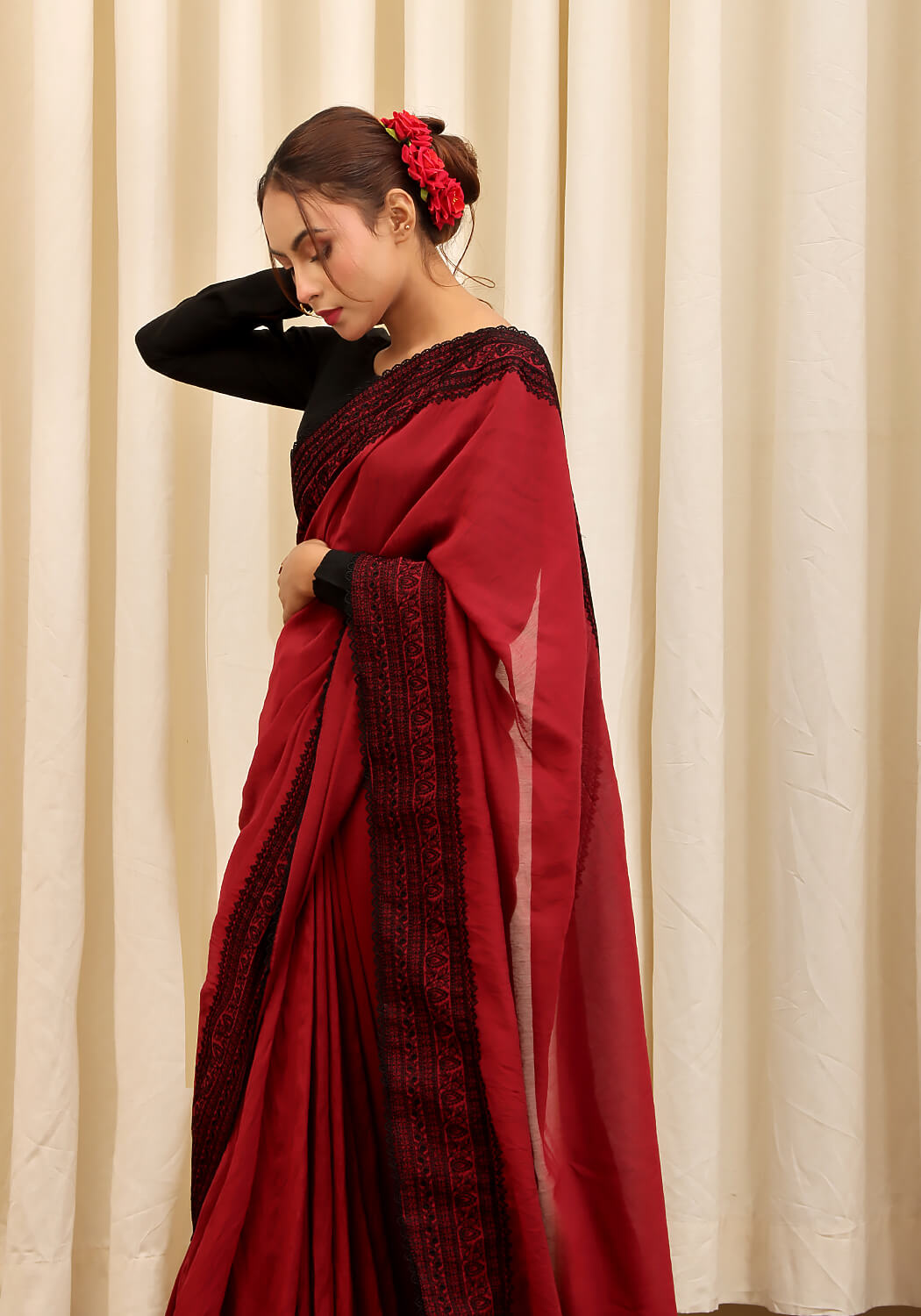 Embroidered Saree -  Maroon