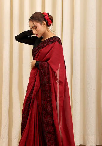 Embroidered Saree -  Maroon