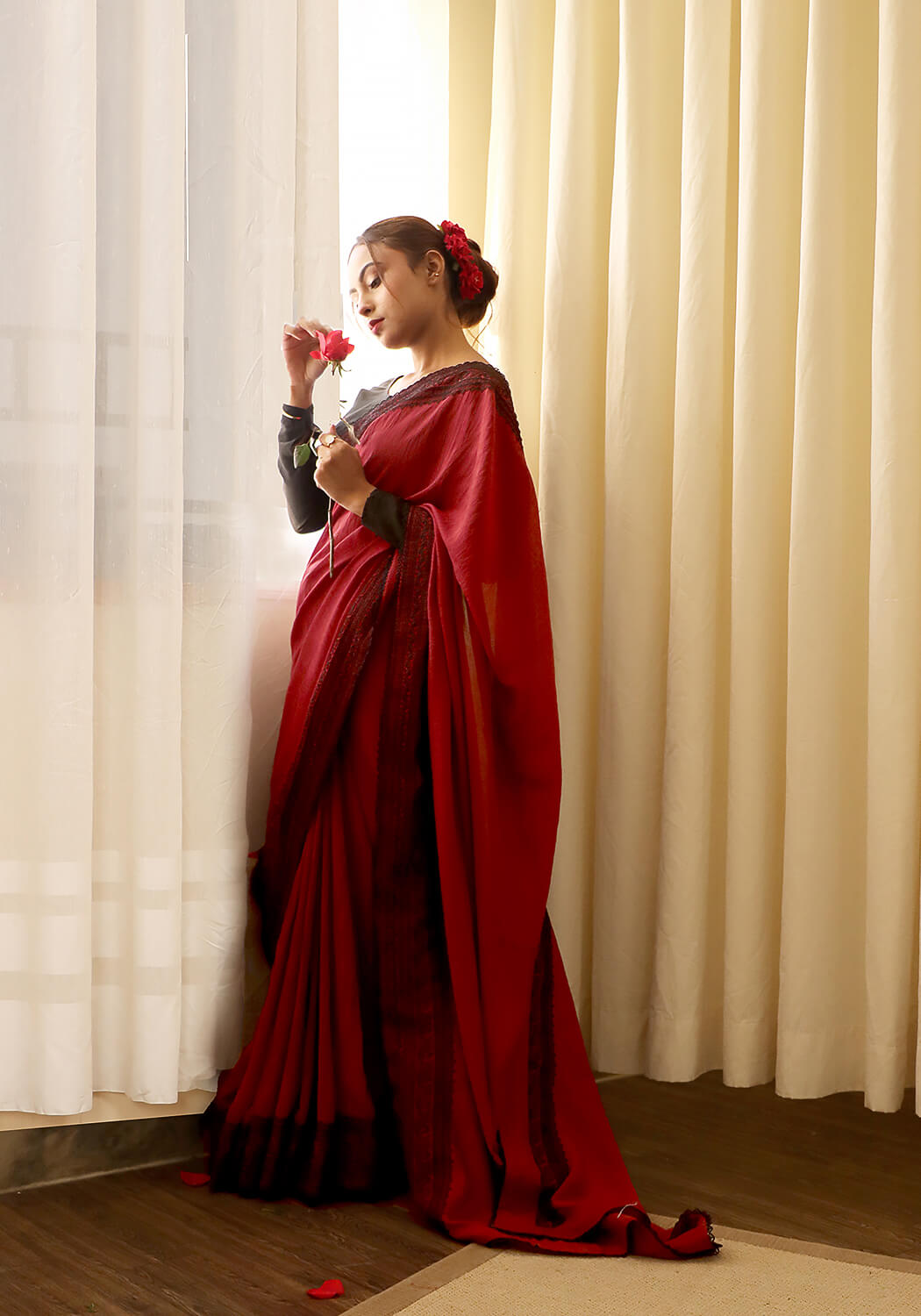 Embroidered Saree -  Maroon