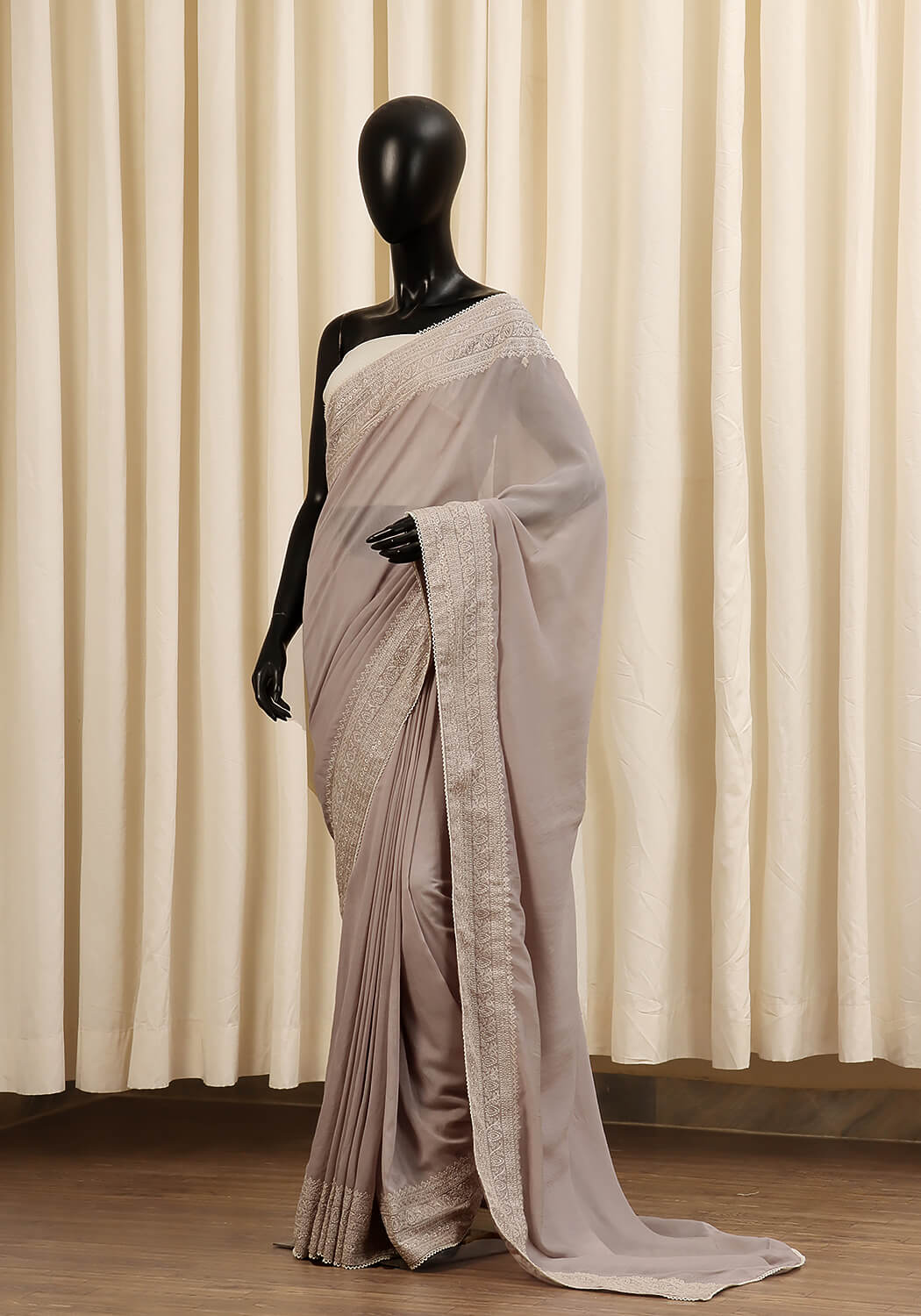 Embroidered Saree - Ash Grey