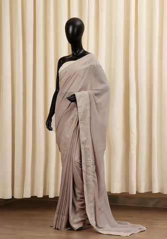 Embroidered Saree - Ash Grey
