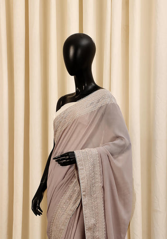 Embroidered Saree - Ash Grey