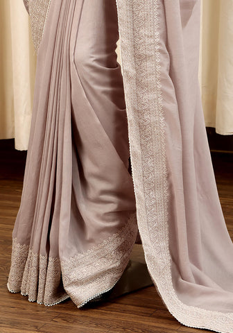 Embroidered Saree - Ash Grey
