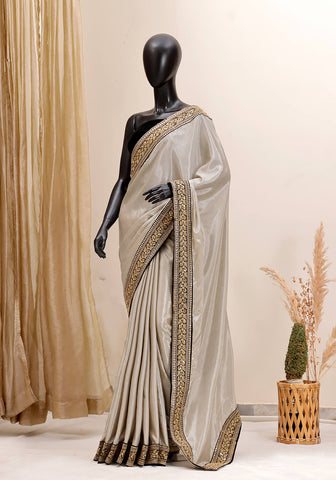 Designer Silk Saree - Silver Gold