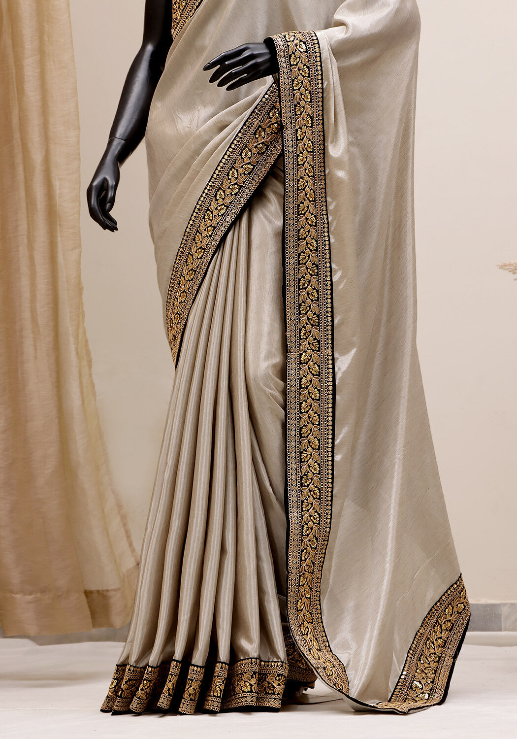 Designer Silk Saree - Silver Gold