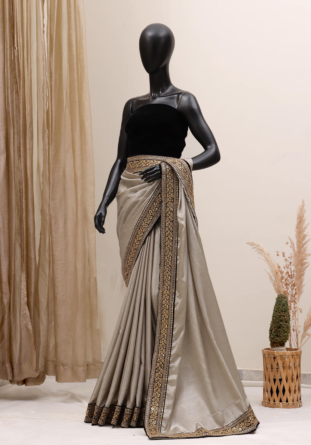 Designer Silk Saree - Silver Gold
