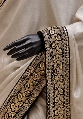Designer Silk Saree - Silver Gold