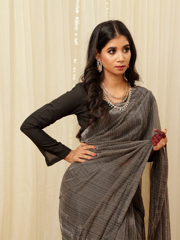 Shimmer Jersey Saree - Black Gold