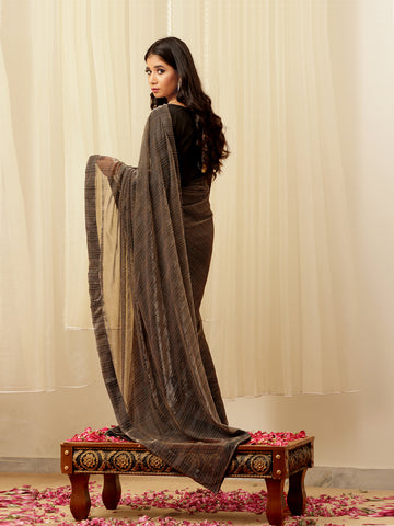 Shimmer Jersey Saree - Black Gold