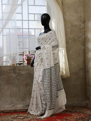 Handloom Jacquard Saree - Off White