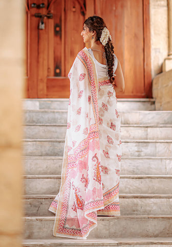 Block Print Kota Doria - Pink & Orange