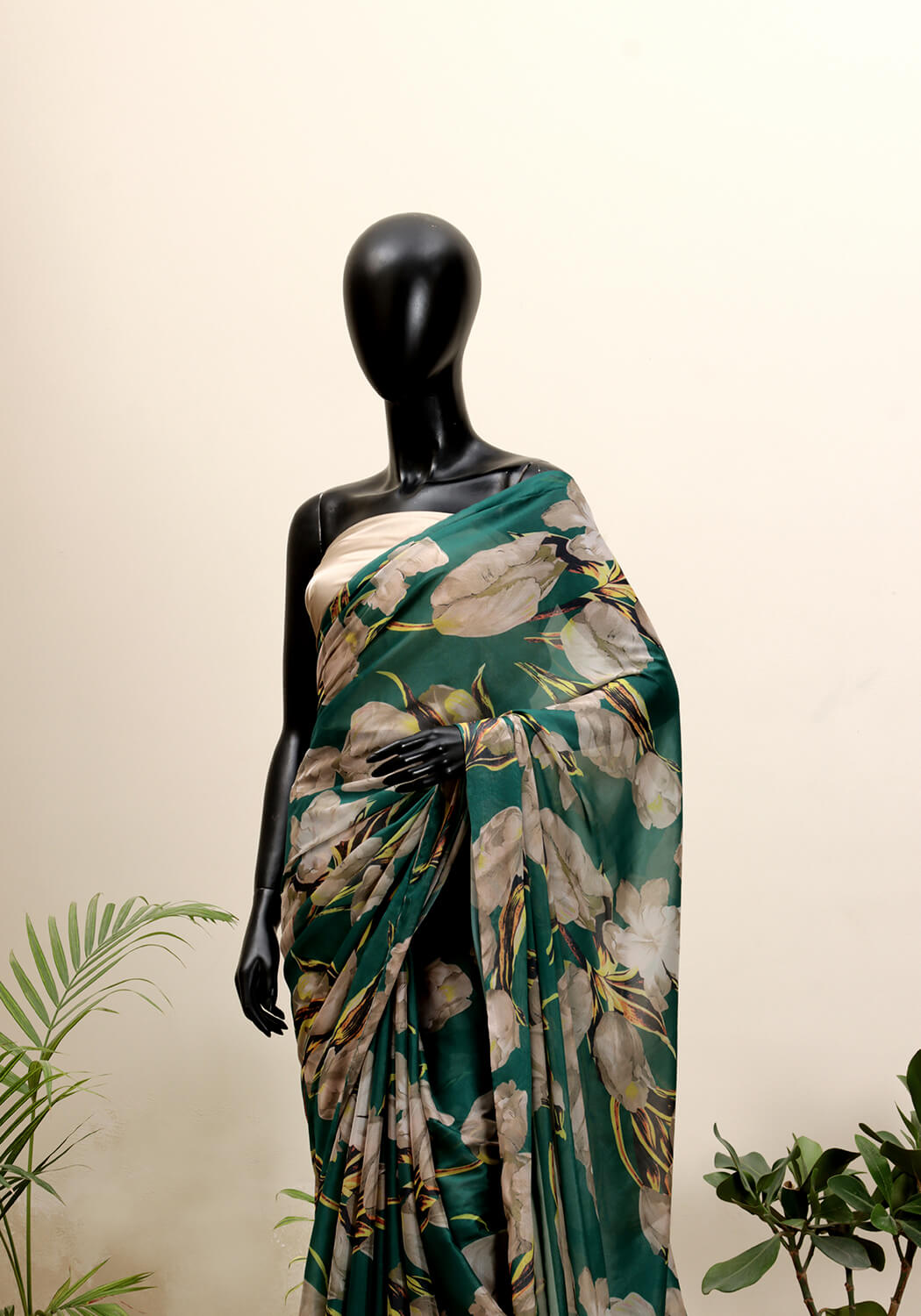 Digital Printed Silk Saree - Forest Green