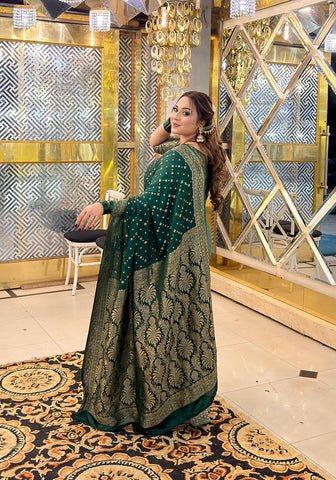 Silk Banarasi Saree - Bottle Green