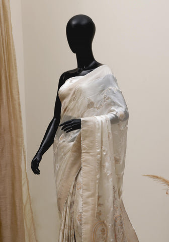 Premium Silk Banarasi Saree - Off White