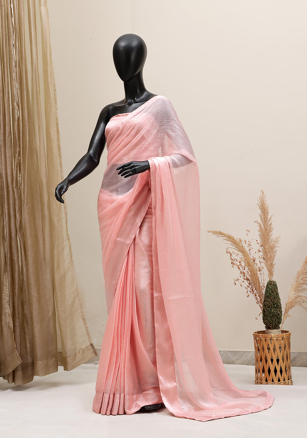 Stone Work Saree - Pastel Peach