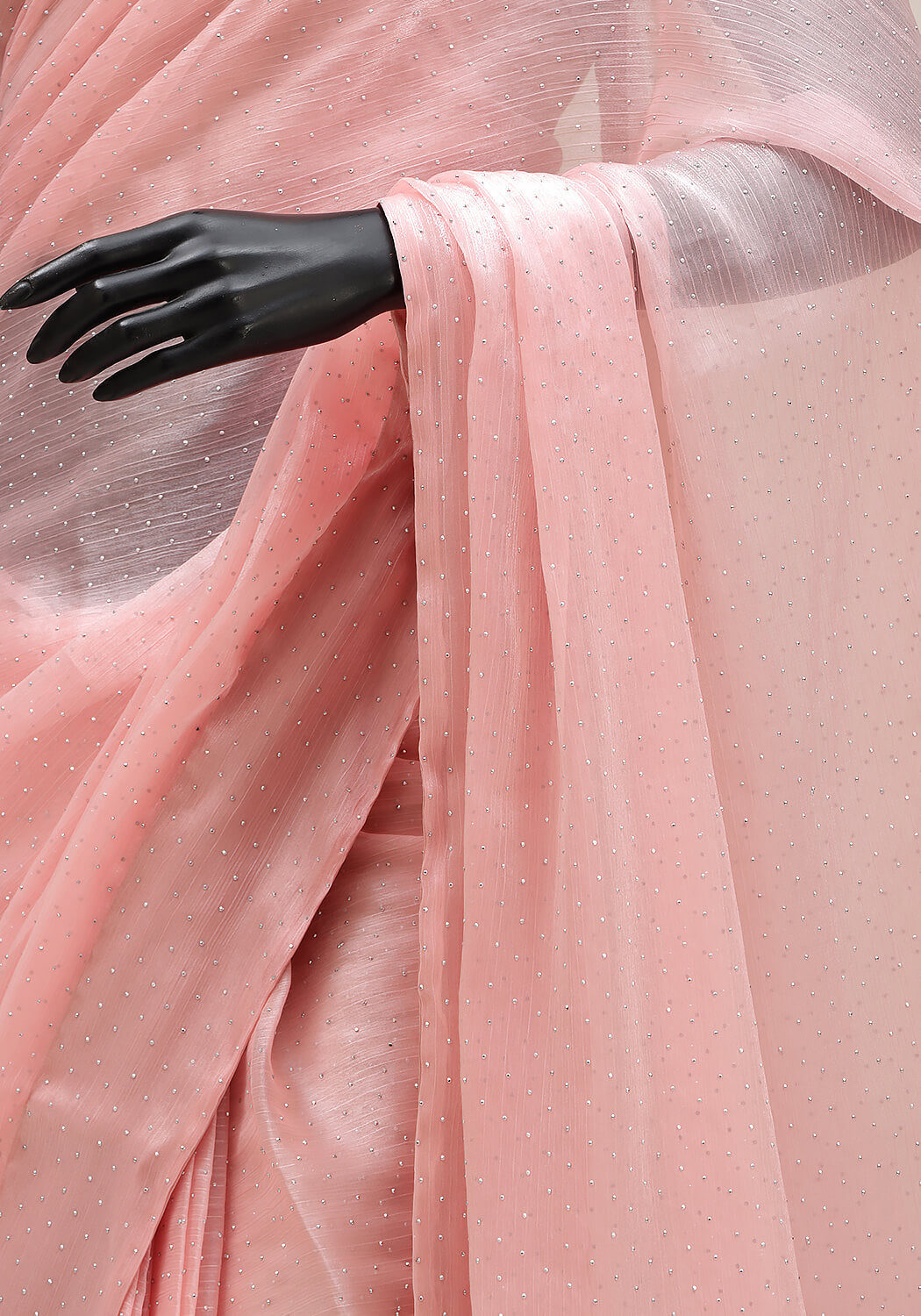 Stone Work Saree - Pastel Peach