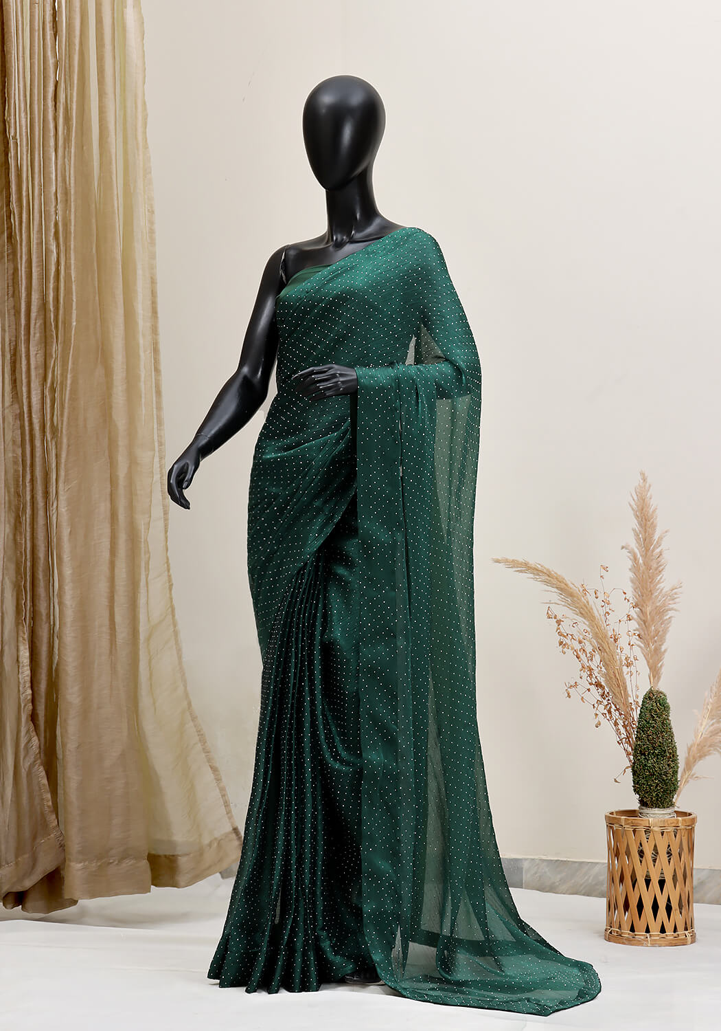 Stone Work Saree - Emerald Green