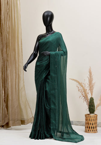 Stone Work Saree - Emerald Green