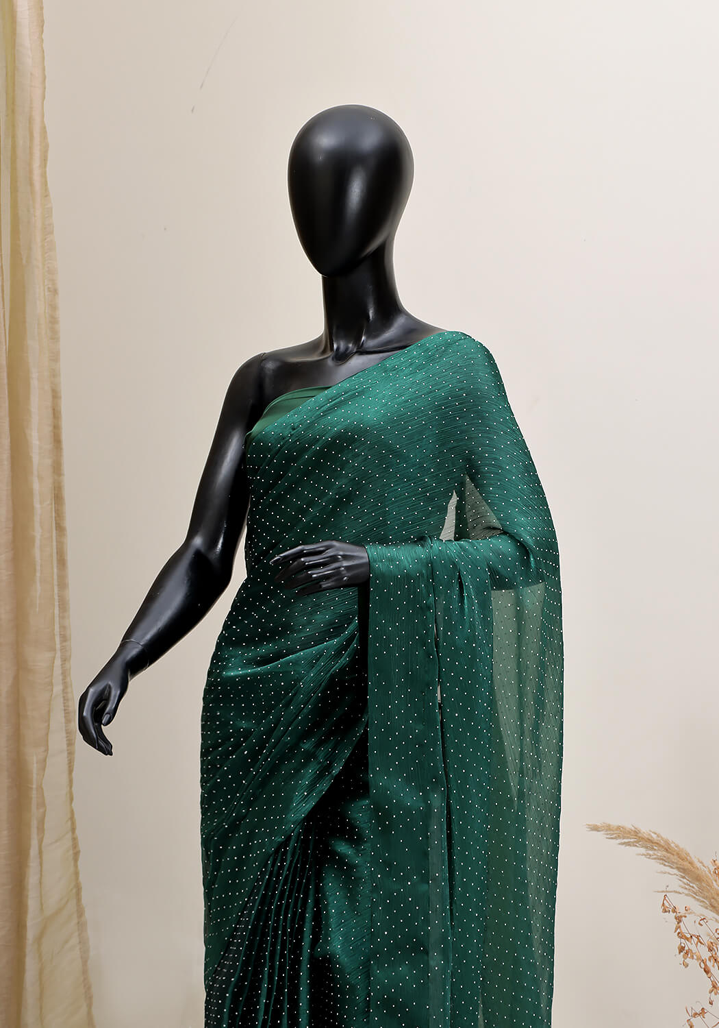 Stone Work Saree - Emerald Green