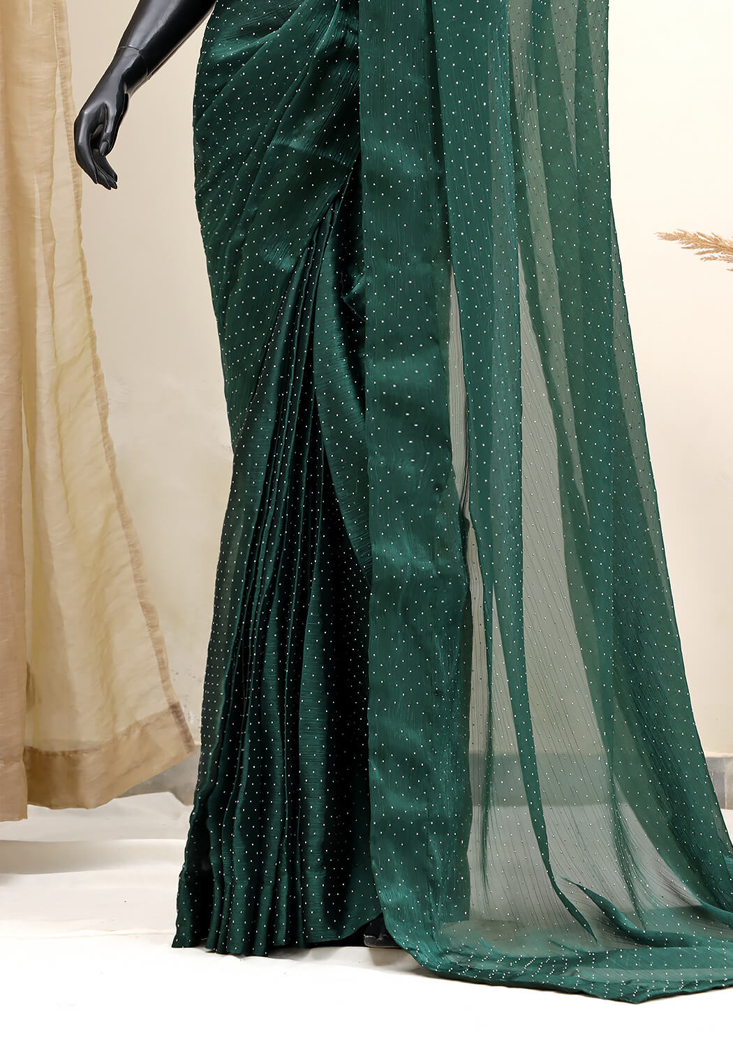 Stone Work Saree - Emerald Green