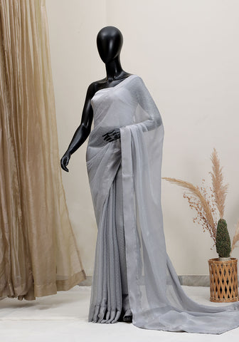 Stone Work Saree - Ash Grey