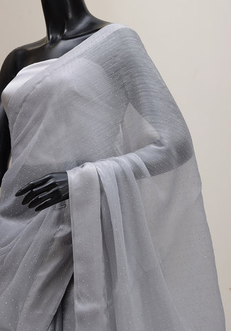 Stone Work Saree - Ash Grey