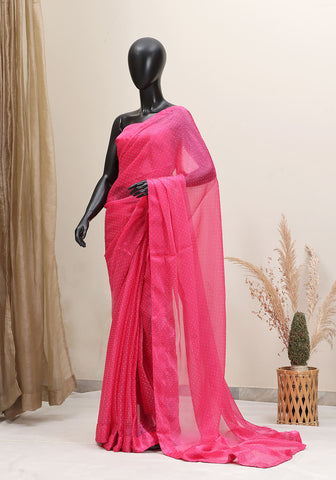 Stone Work Saree - Hot Pink