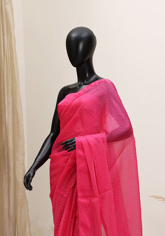 Stone Work Saree - Hot Pink