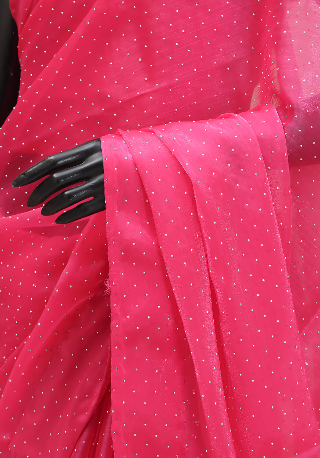Stone Work Saree - Hot Pink