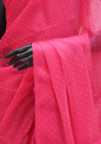 Stone Work Saree - Hot Pink